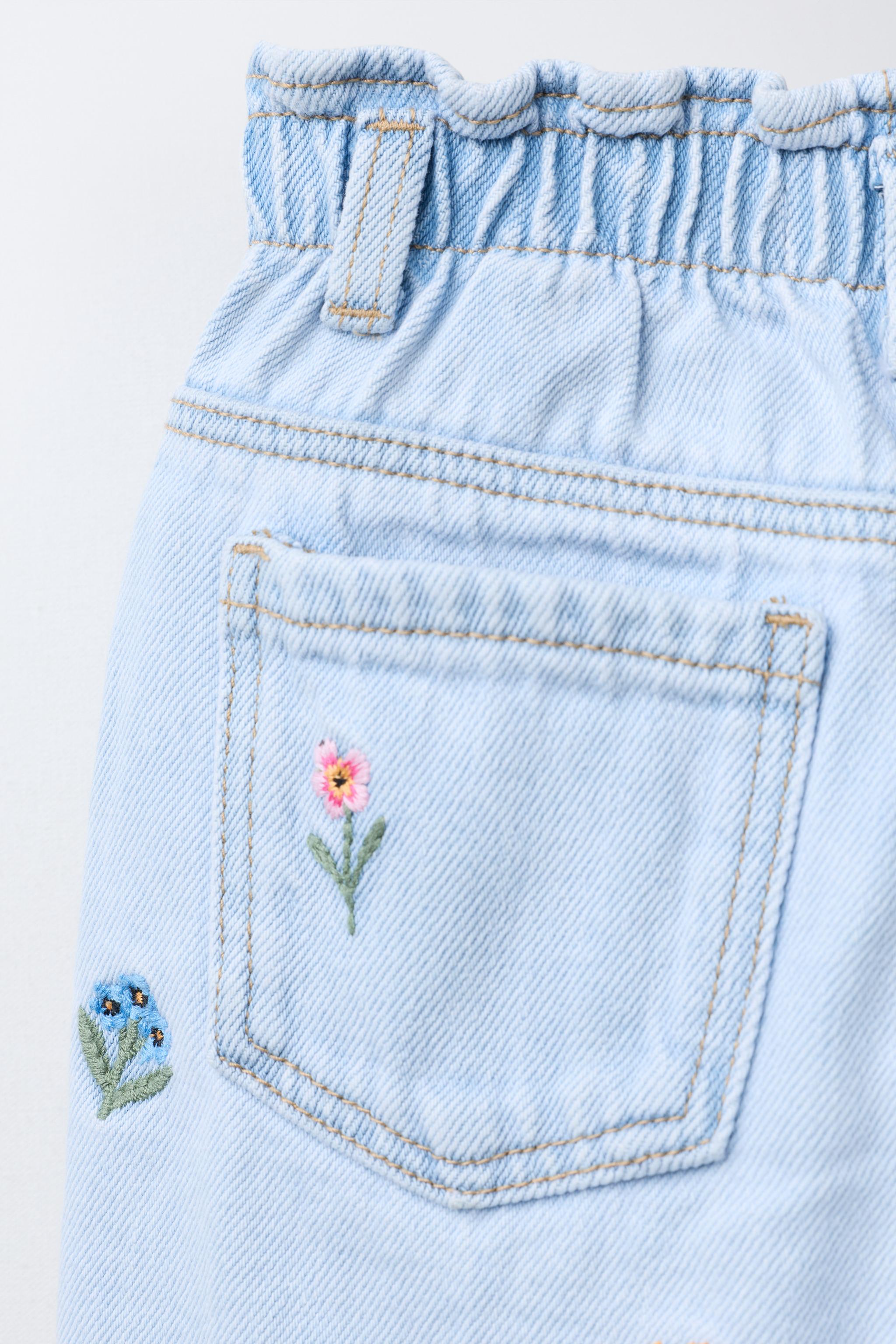 JEAN BAGGY PAPERBAG À FLEURS BRODÉES