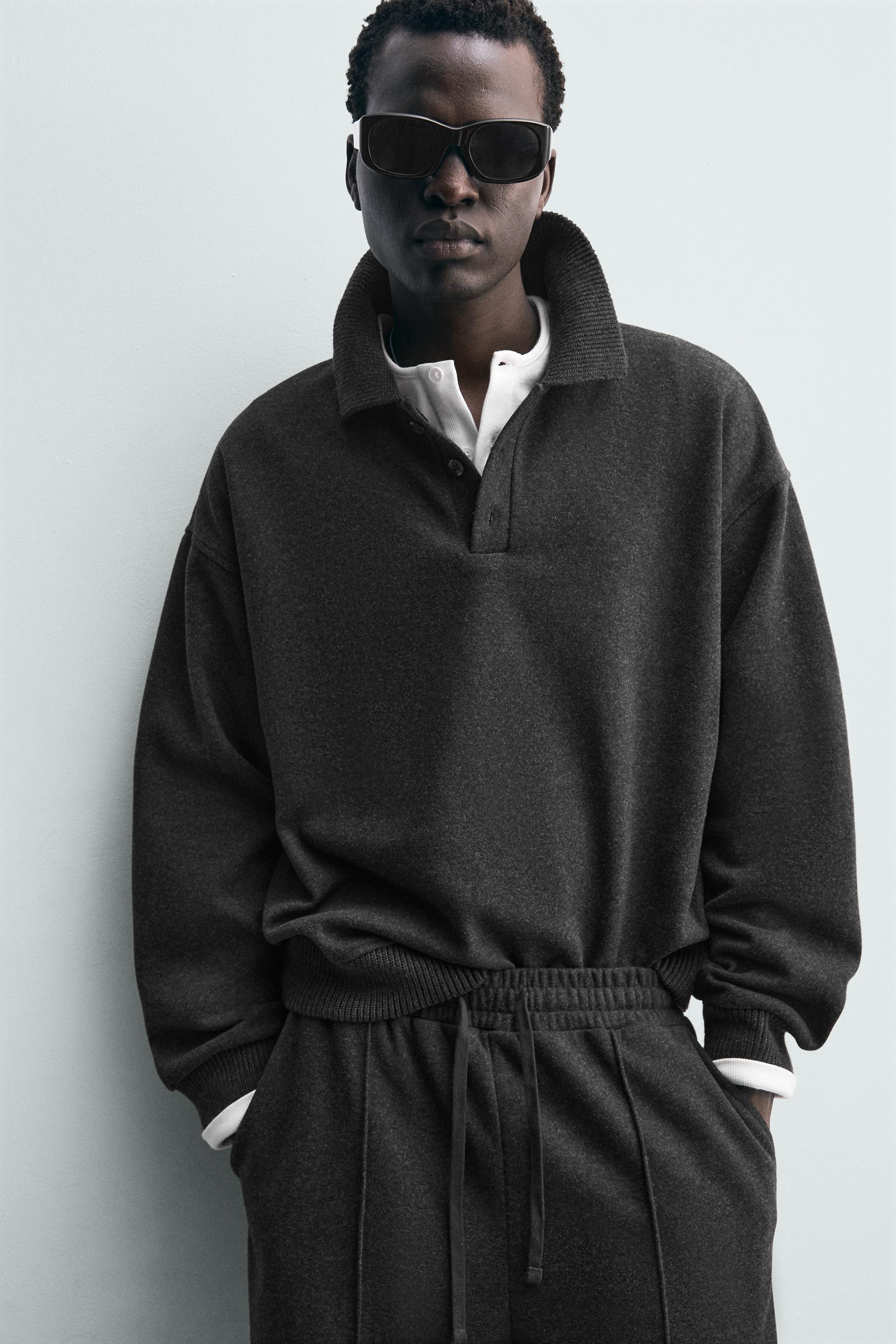 TEXTURED POLO SWEATSHIRT