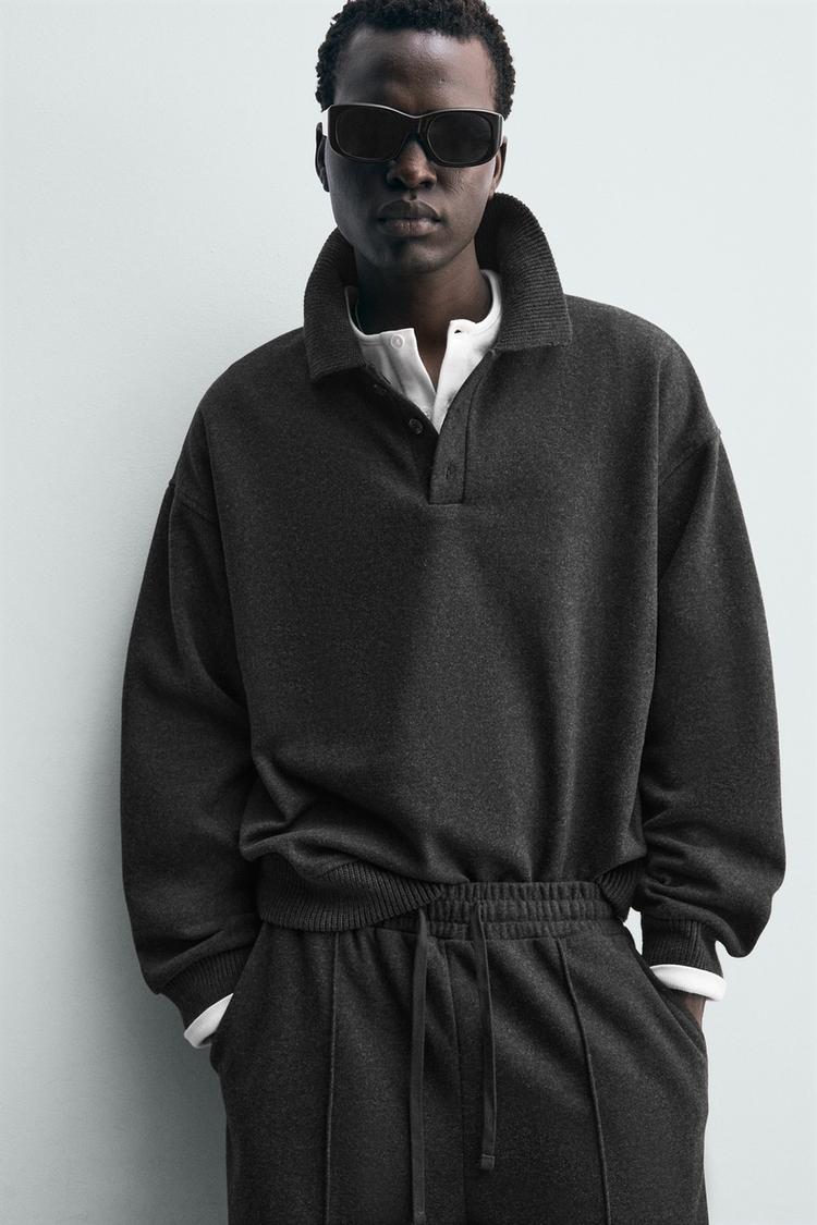 ZARA TEXTURED POLO SWEATSHIRT