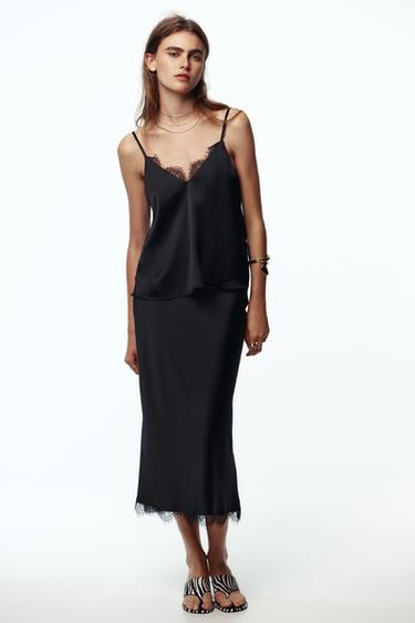 SATIN TOP WITH LACE - Black by Zara