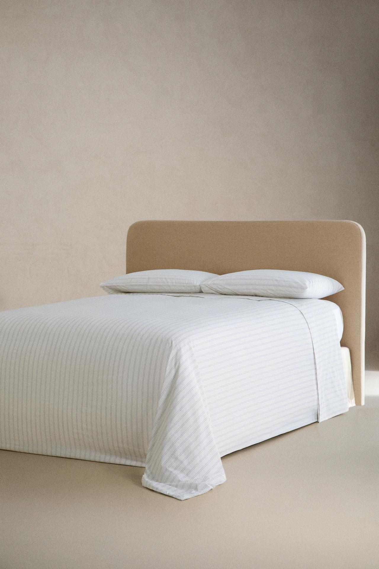 DOUBLE STRIPE COTTON FLAT SHEET — Oyster-white