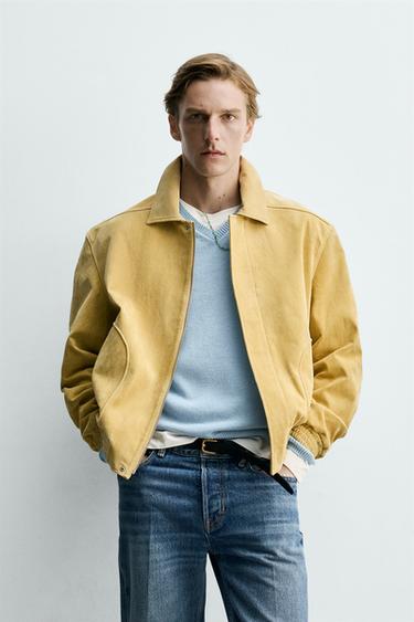 CAZADORA RELAXED FIT PIEL ANTE - Amarillo de Zara