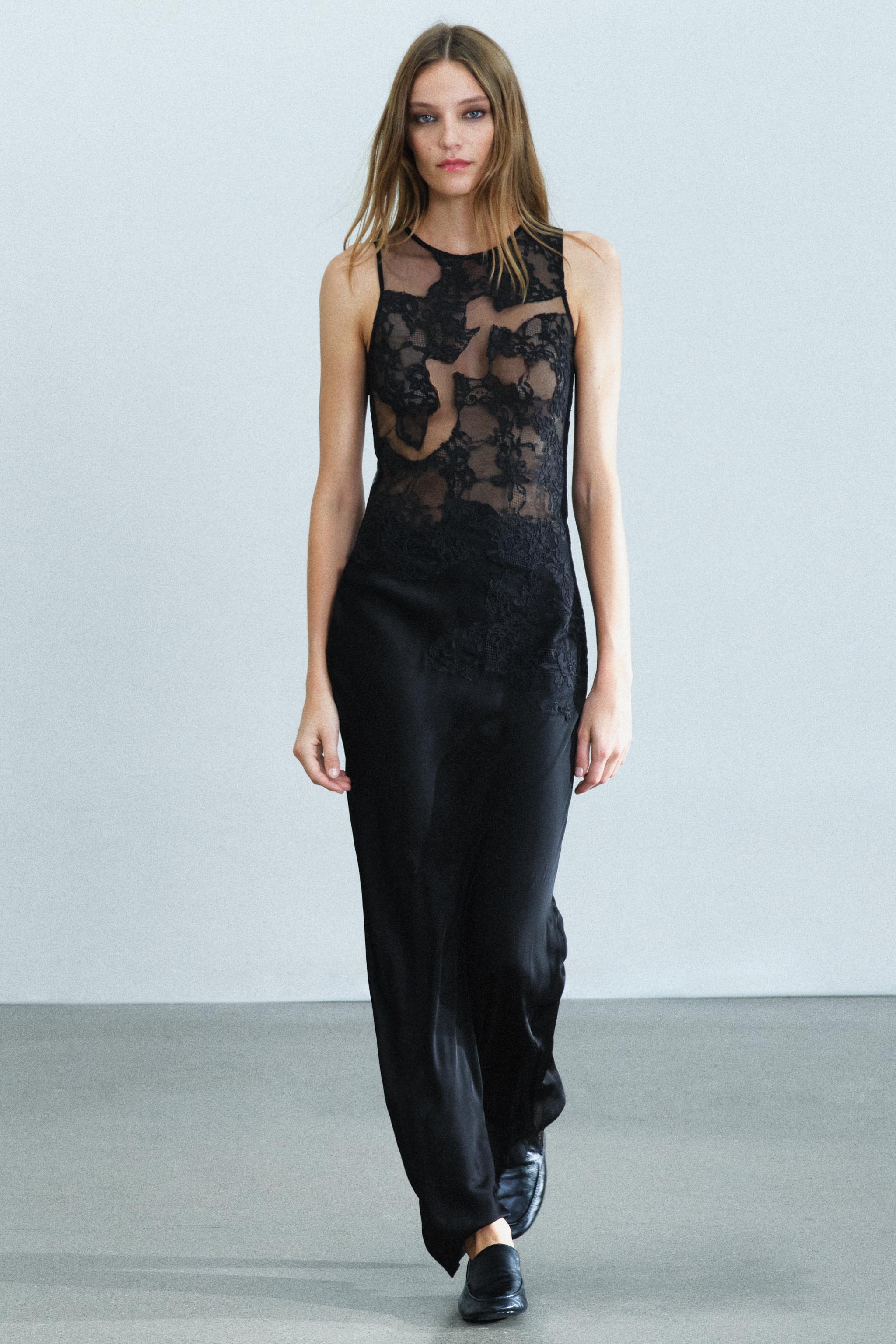 ZW COLLECTION LONG CONTRAST LACE DRESS