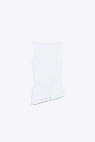 ASYMMETRIC PLEATED T-SHIRT - White by Zara - Image 6