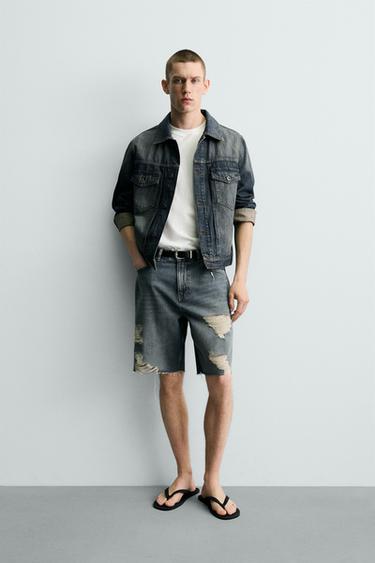 ДЪНКОВИ БЕРМУДИ СЪС СВОБОДНА КРОЙКА И СКЪСВАНИЯ - Син / Зелен от Zara