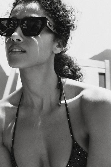 TOP BIKINI CORTINILLA ESTAMPADO TOPOS - Negro de Zara