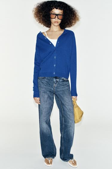 Zara 100% WOOL KNIT JACKET - Bluish - Image 0