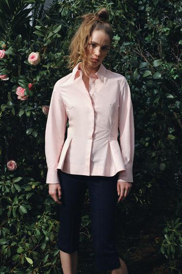 Zara ZW COLLECTION POPLIN PEPLUM SHIRT - Pink