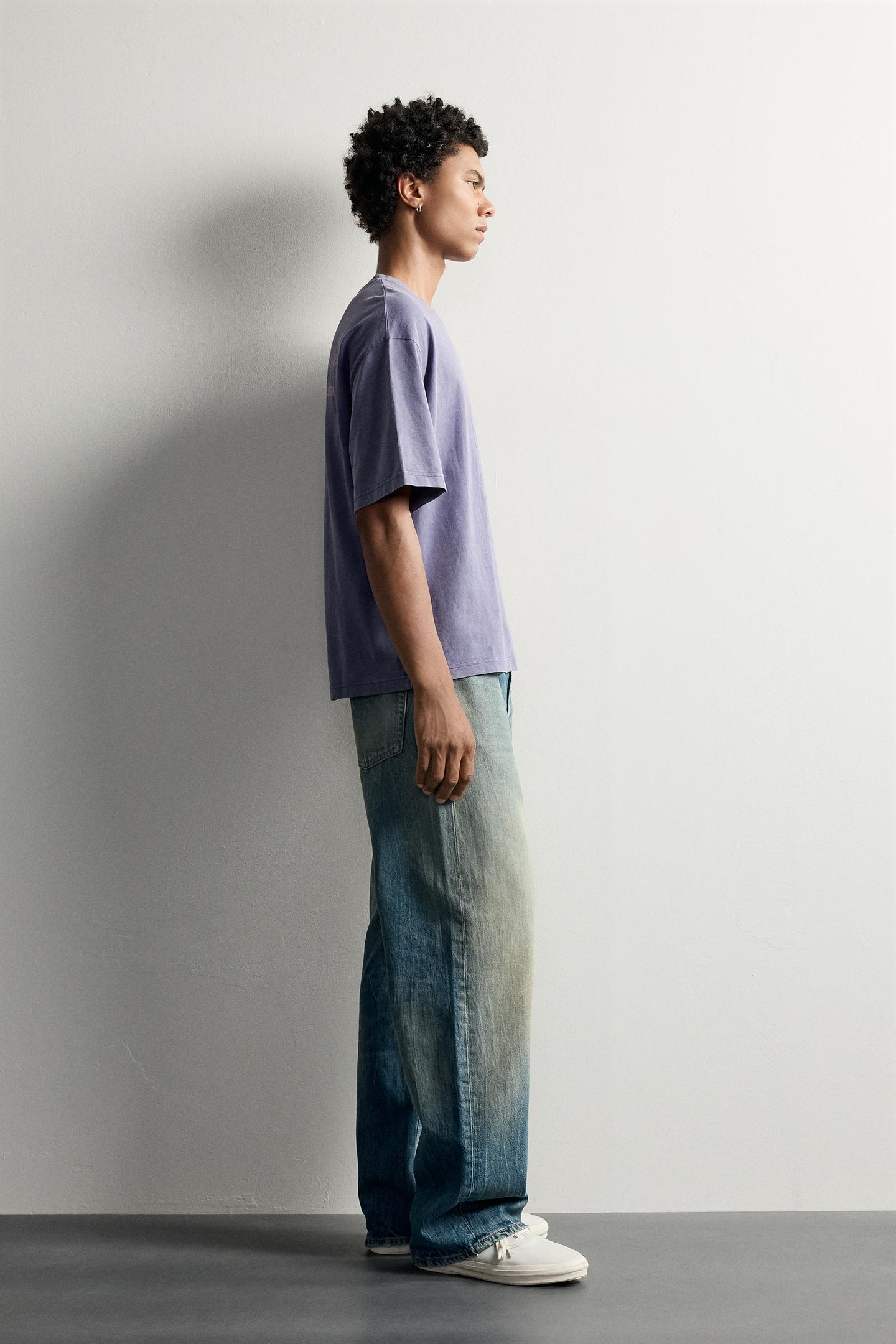 Мужская футболка Zara Washed Graphic, цвет: Фиолетовый — фото 4