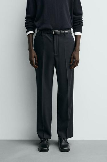 Zara STRETCH STRAIGHT FIT PANTS - Navy blue