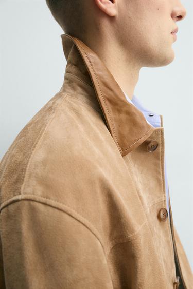 CONTRAST COLLAR LEATHER SPLIT SUEDE JACKET - camel by Zara - Image 5