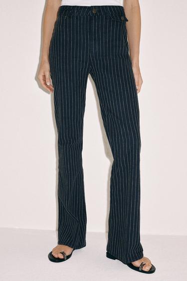 ZW COLLECTION HIGH-WAIST FLARE STRIPED JEANS - Blue by Zara