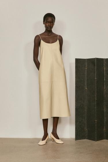 Zara Nappa leather midi dress - LIMITED EDITION - Ecru / Khaki - Image 0