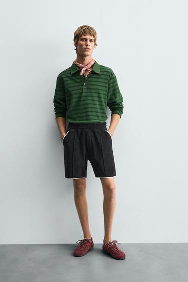 STRIPED JACQUARD TOWELLING POLO SHIRT - Green by Zara - Image 0