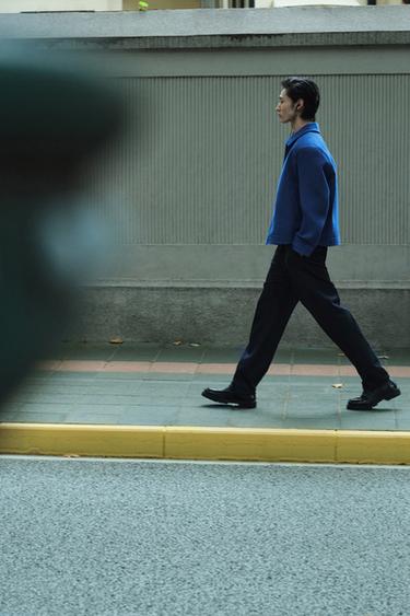 Zara 標準版打褶長褲 - 海藍色