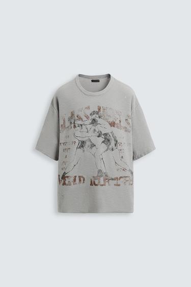 Zara WASHED PRINT KNIT T-SHIRT - Pearl gray