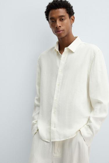 CHEMISE COUPE DÉCONTRACTÉE 100 % CHANVRE - Blanc cassé de Zara - Image 4