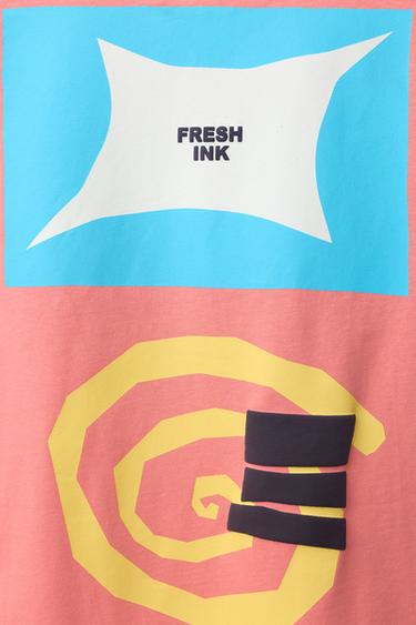 T-SHIRT WITH RAISED PRINT - Intense coral by Zara - Image 3