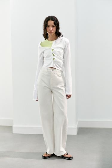 TRF EXTRA WIDE-LEG HIGH-WAIST JEANS - Oyster-white by Zara