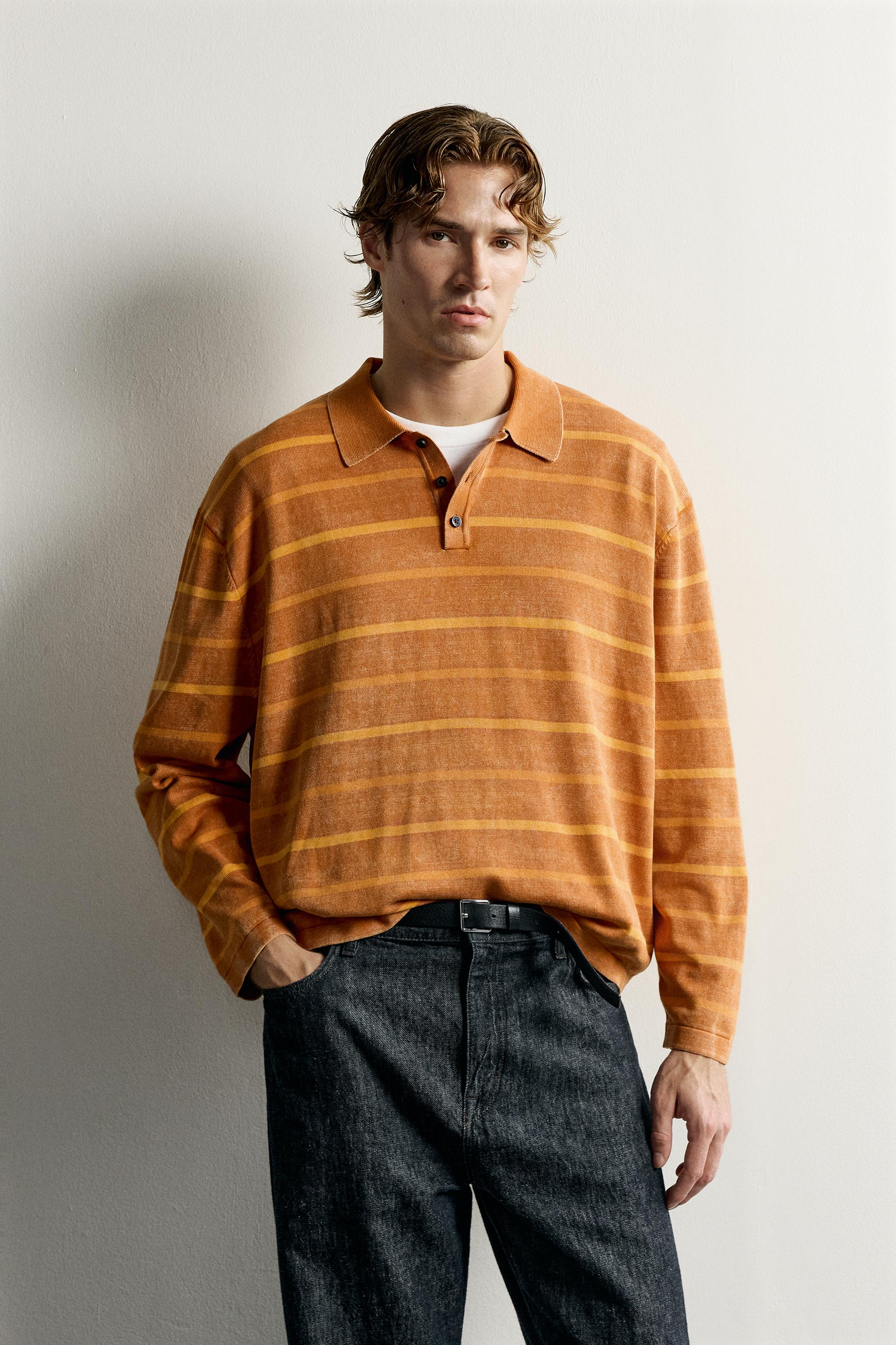 Zara Yıkamalı Çizgili Triko Polo T-Shirt görsel 2