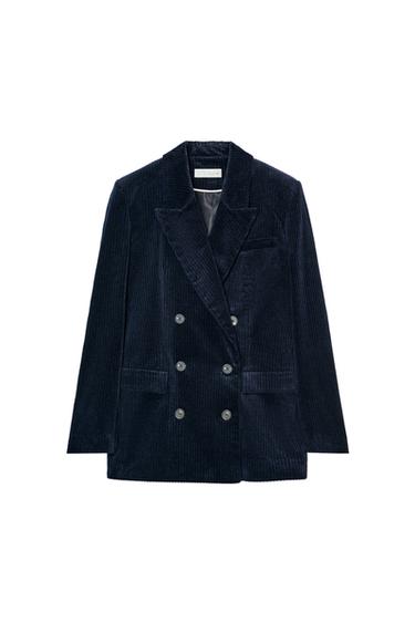 Zara CORDUROY BLAZER WITH SHOULDER PADS - Navy blue