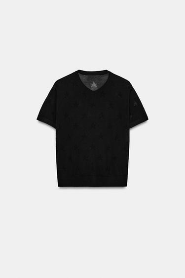 SHORT SLEEVE STAR KNIT CARDIGAN - Black by Zara - Image 6