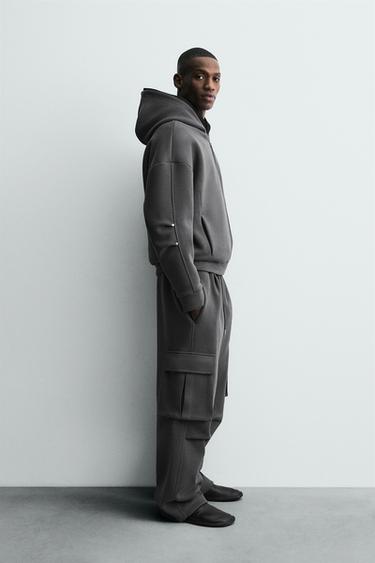 SWEAT EFFET NÉOPRÈNE PLIS CAPUCHE - Bleu / Gris de Zara - Image 3
