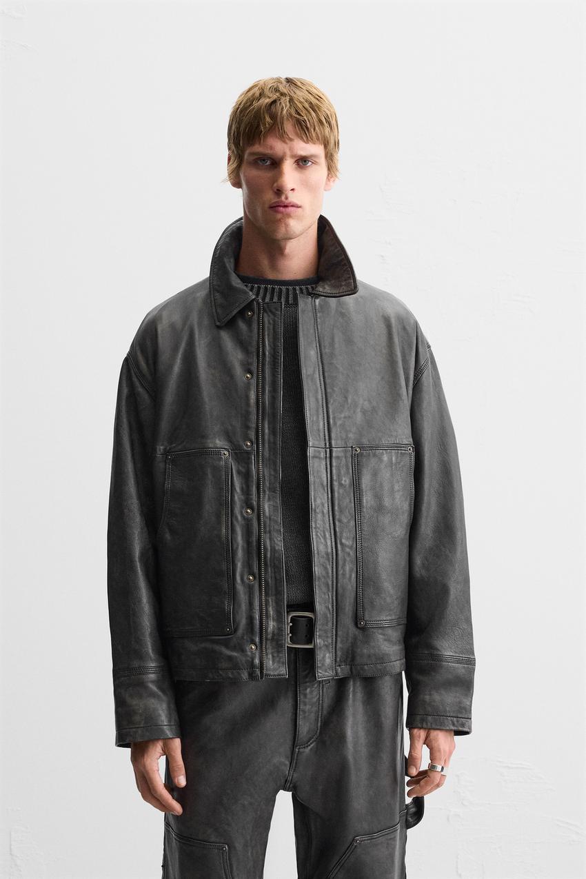 Leather Biker Cazadora Efecto Piel Zara Hombre Efecto Piel