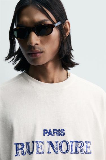 RELAXED FIT EMBROIDERED SLOGAN T-SHIRT - White by Zara - Image 4