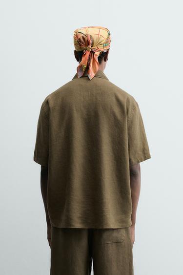 100% LINEN RELAXED FIT SHIRT - Dark khaki by Zara - Image 2
