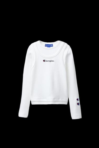 Zara CHAMPION ® X ZARA TEXT RIB T-SHIRT - White
