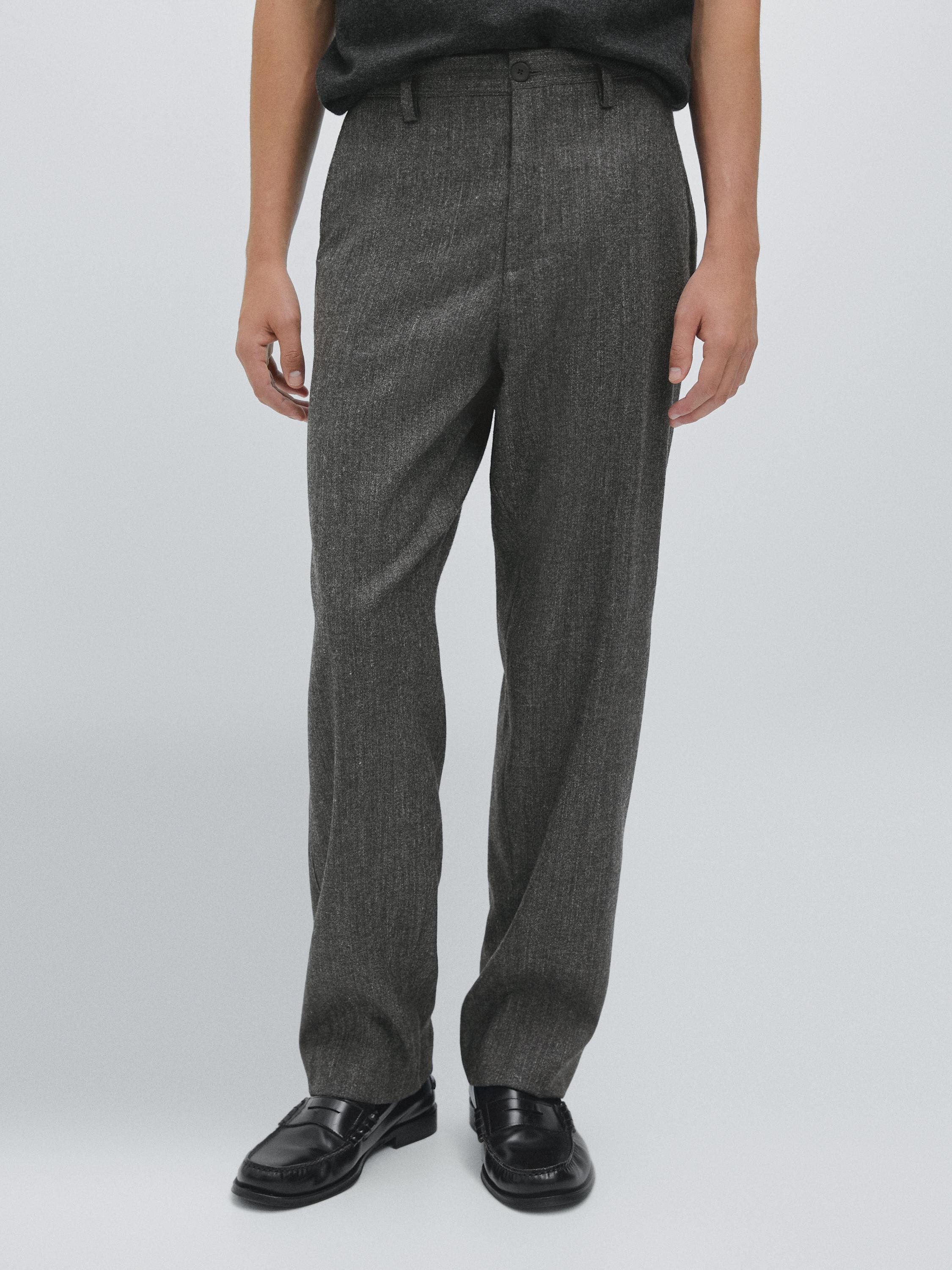 Straight-leg wool blend trousers