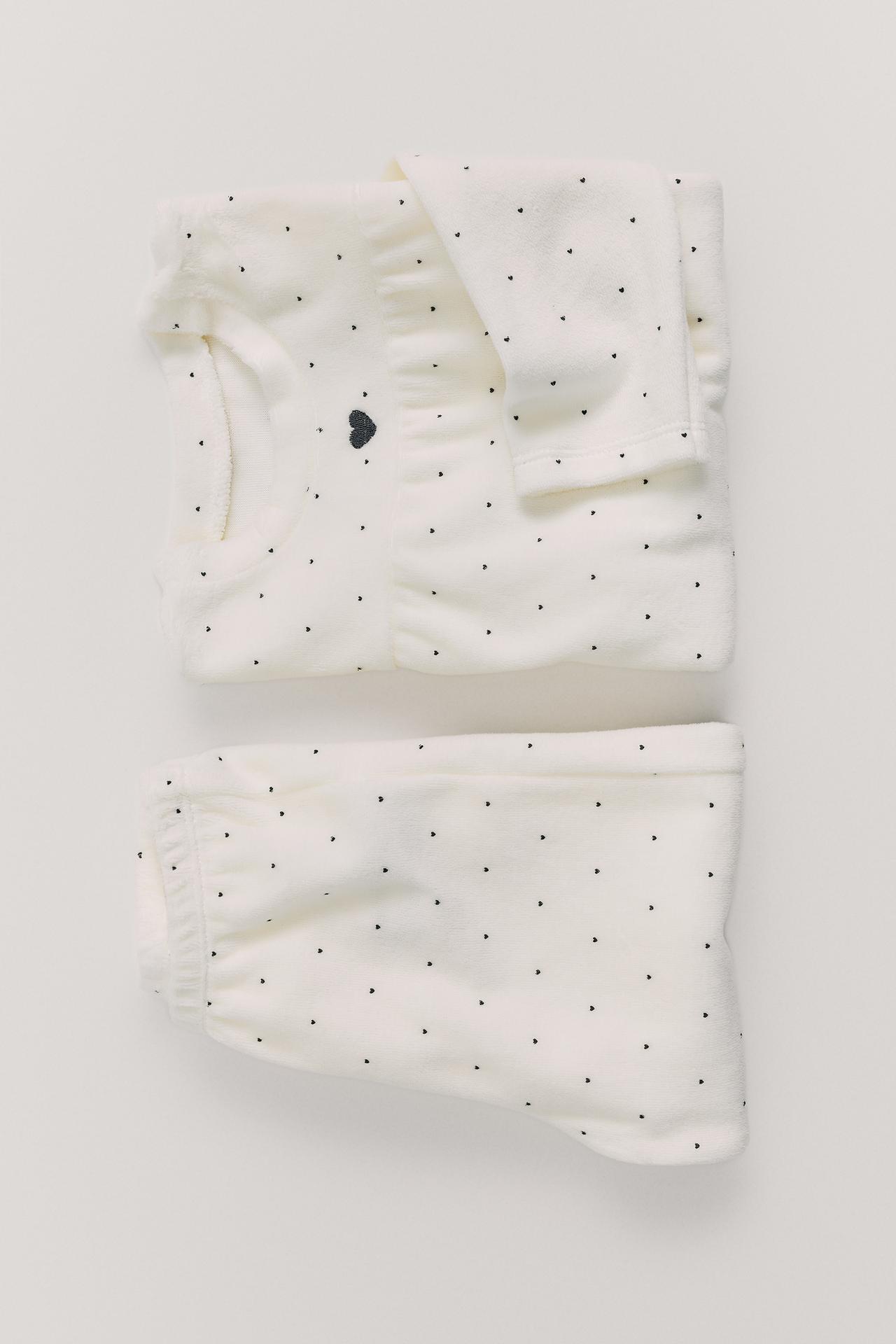 1 1/2-6 YEARS / VELOUR POLKA DOT PYJAMAS — Ecru