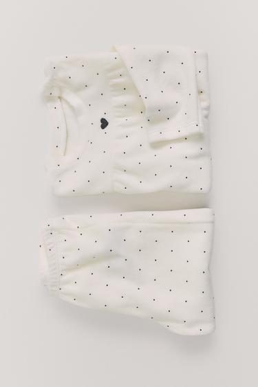 1 1/2-6 YEARS / VELOUR POLKA DOT PYJAMAS — Ecru 1