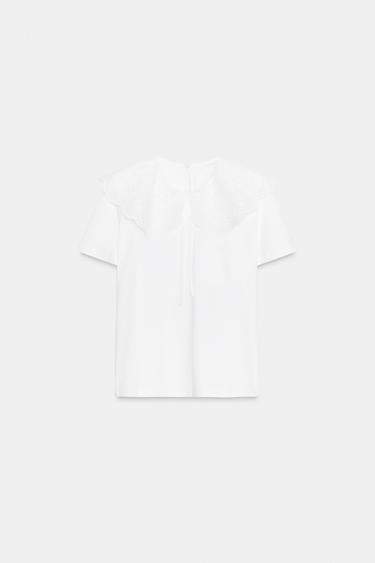 EMBROIDERED PETER PAN COLLAR T-SHIRT - White by Zara - Image 4