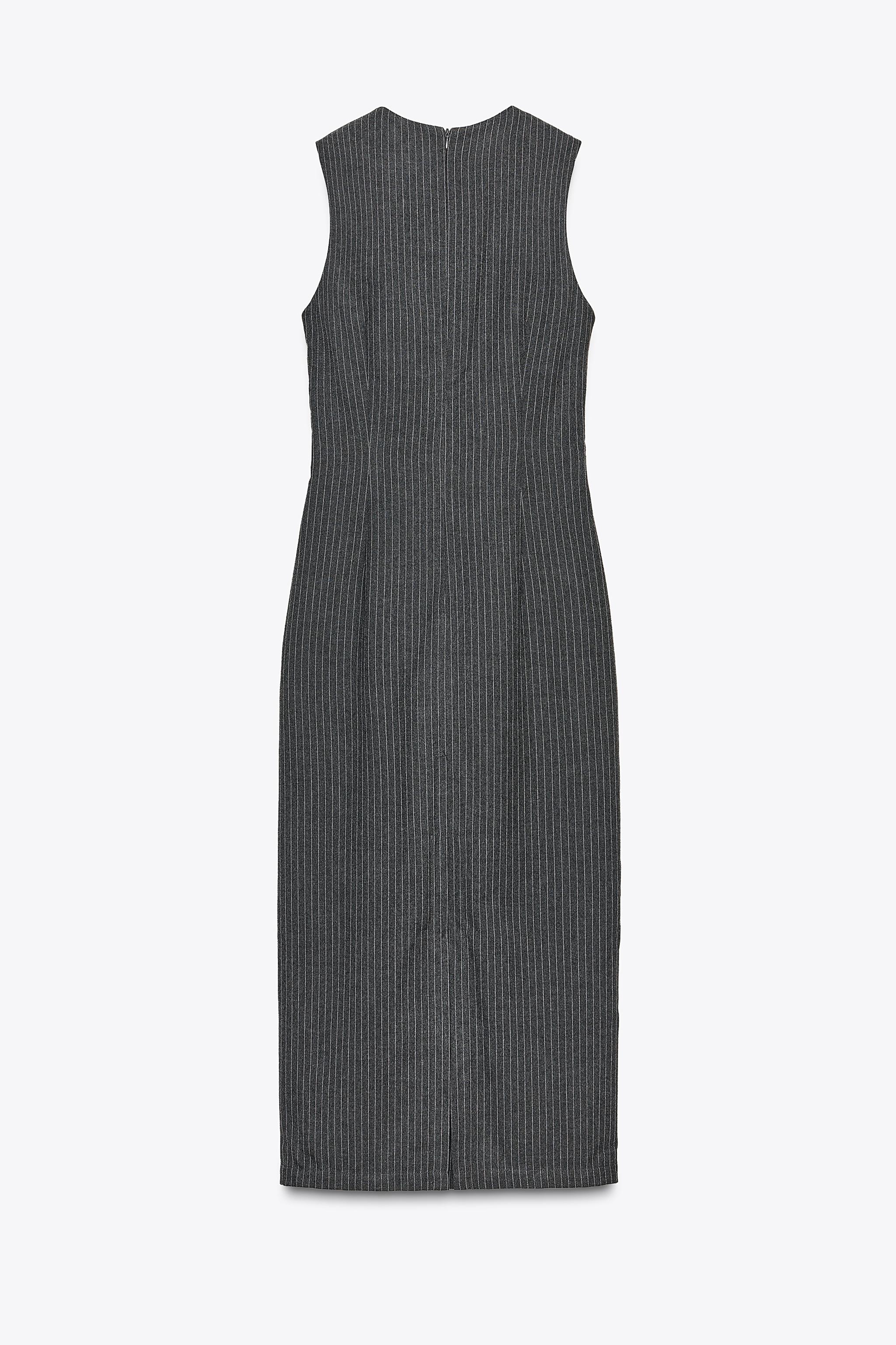 バックル付きストライプ柄ミディ丈ワンピース - グレー | ZARA