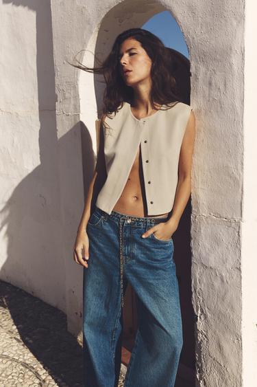 Zara CROPPED VEST WITH HIDDEN BUTTONS - Sand - Image 0