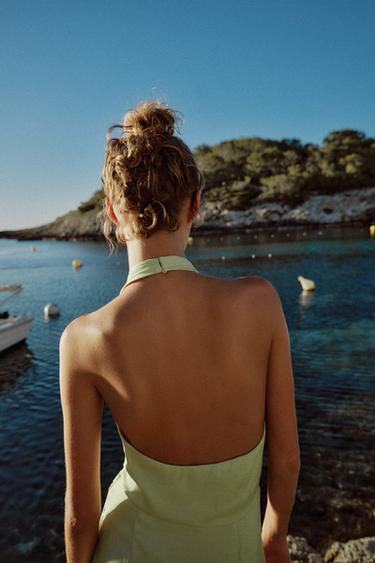 ROBE ASYMÉTRIQUE SATINÉE AVEC NŒUD - Vert de Zara - Image 5