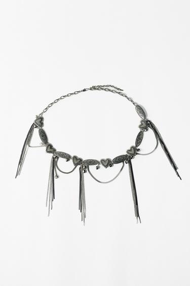 Zara HEART CHARM CHAIN BELT - Silver