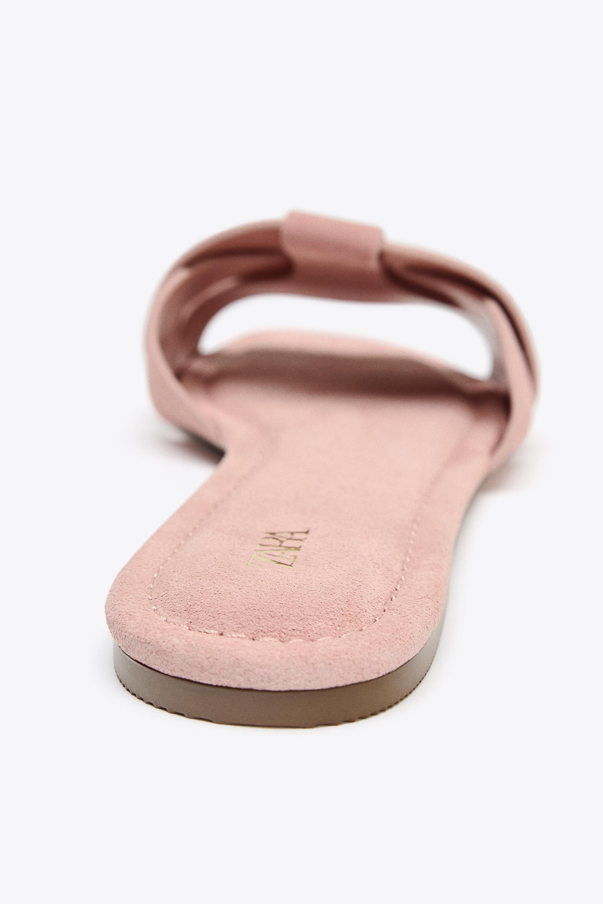 プラダ　フラットレザーサンダル　ピンクベージュ クロスレザーフラットサンダル - ピンク | ZARA Japan / 日本