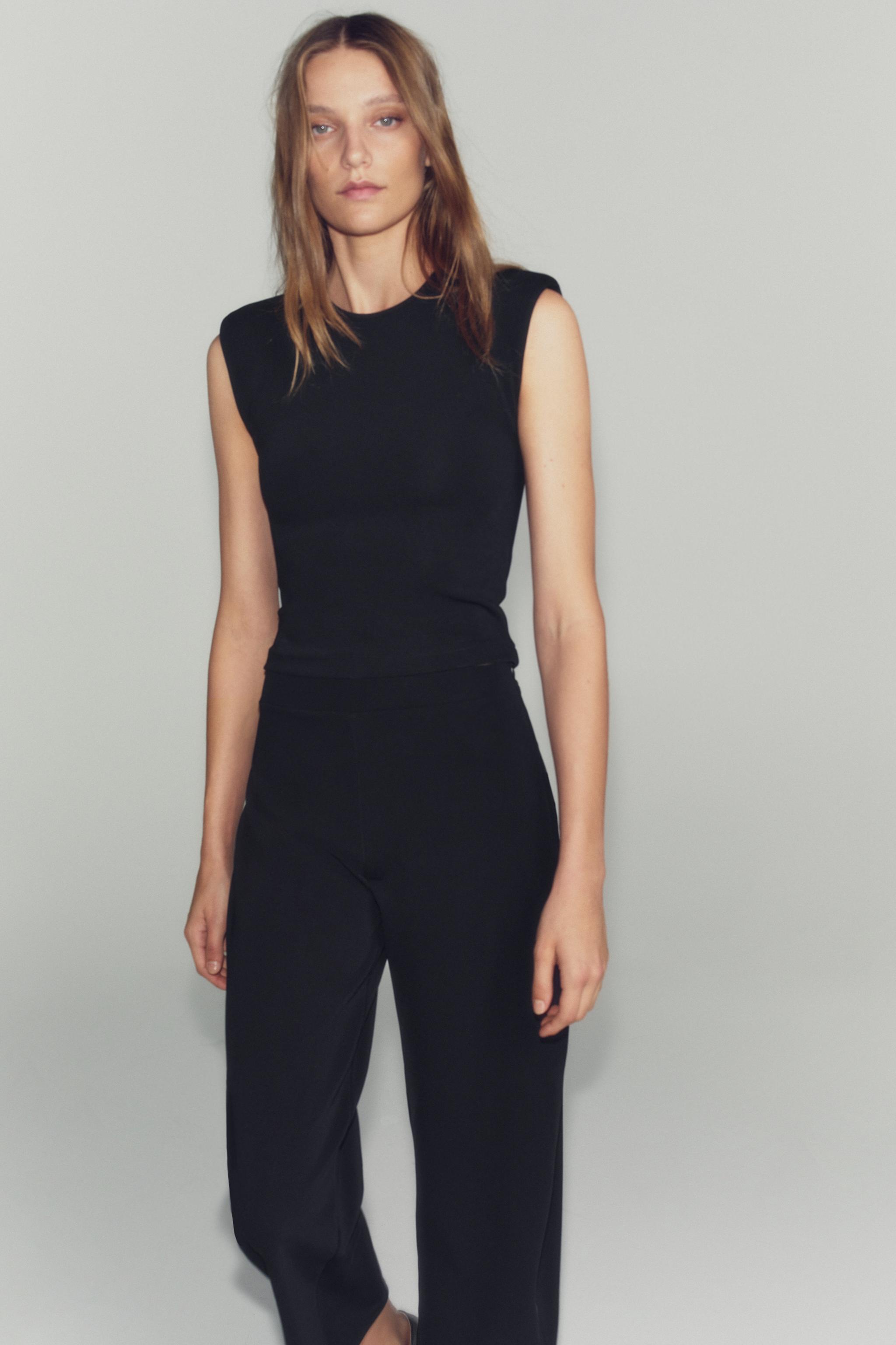 SHOULDER PAD SLEEVELESS TOP — Black