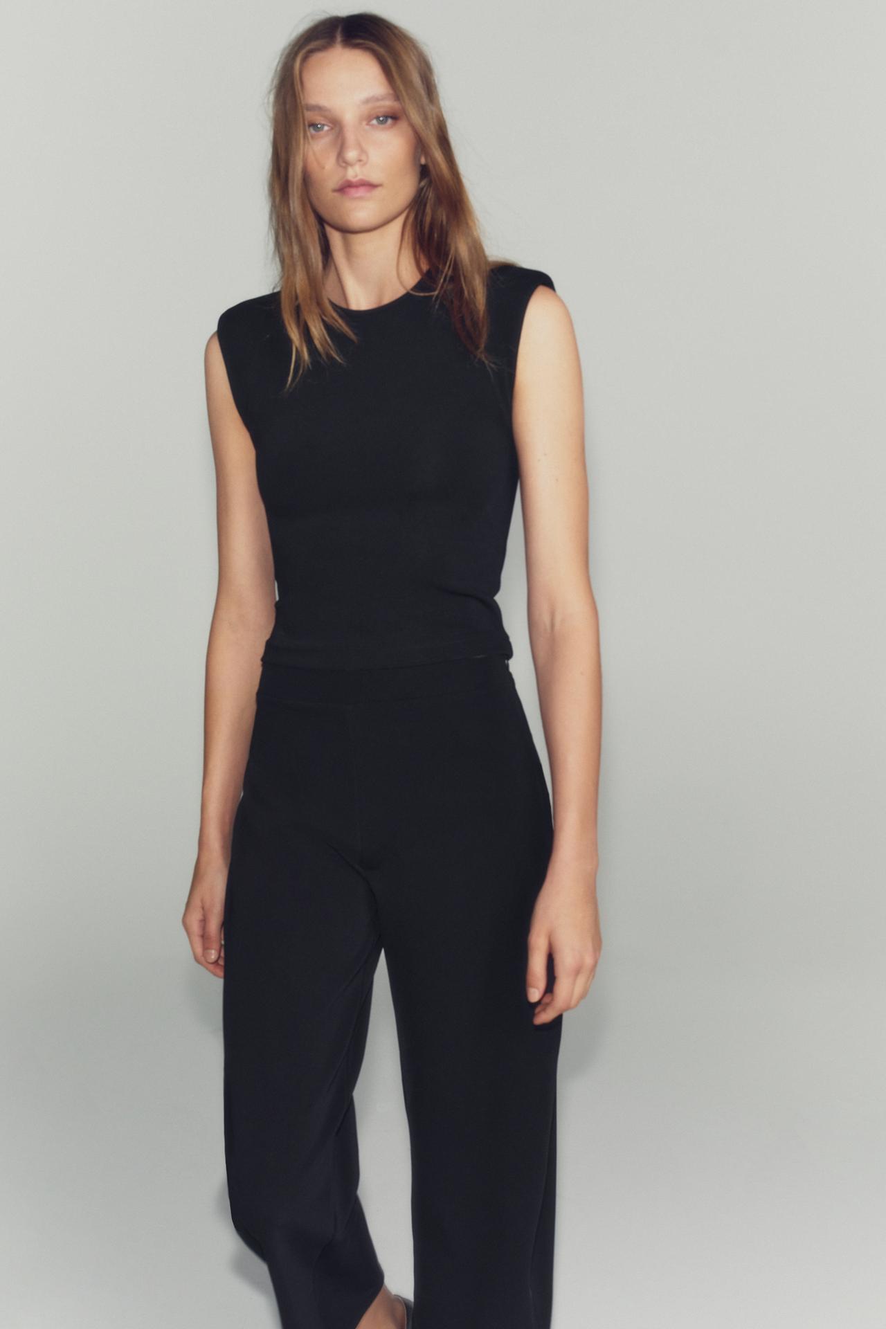 SHOULDER PAD TANK TOP — Black