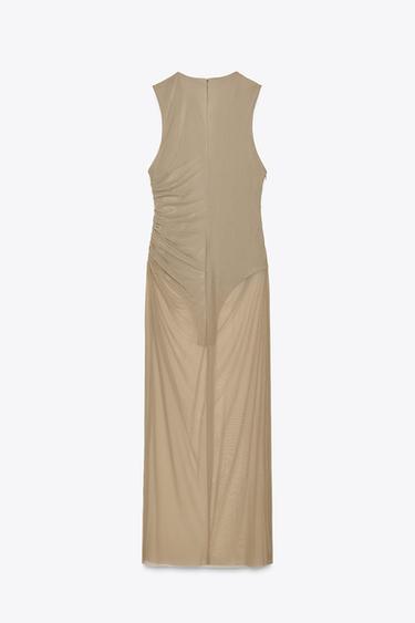 TULLE BODY MIDI DRESS - Taupe grey by Zara - Image 5