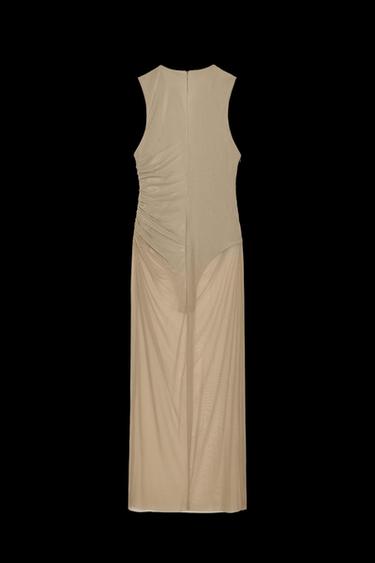 Zara TULLE MIDI BODYCON DRESS - Taupe gray