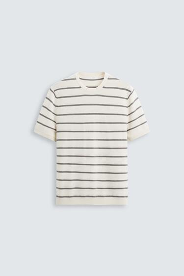 CAMISETA PUNTO RAYAS - Gris / Natural de Zara