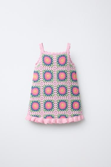 CROCHET DRESS WITH RUFFLE HEM - Pastel pink by Zara