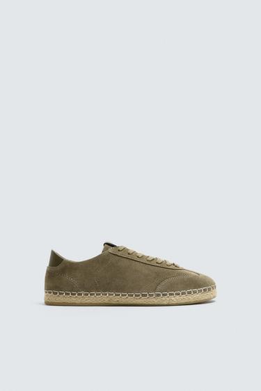 LEATHER AND JUTE SHOE - Khaki Green by Zara
