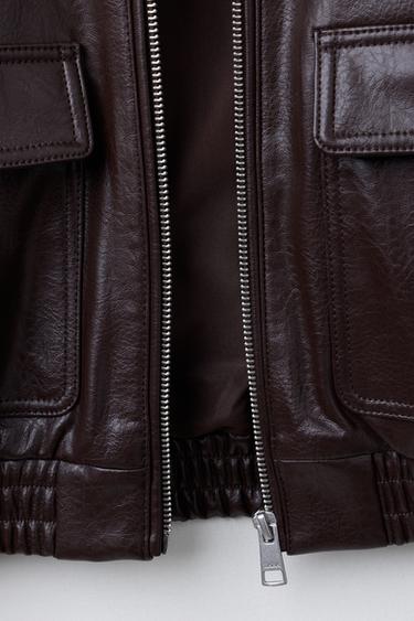 FAUX LEATHER JACKET WITH POCKETS - Brown by Zara - Image 6