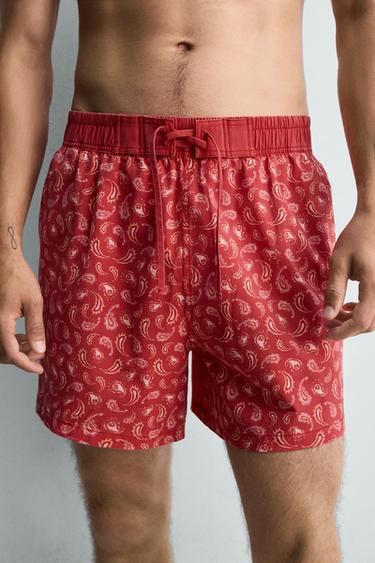 PAISLEY PRINT LONG SWIMMING TRUNKS - Light red by Zara - Image 5