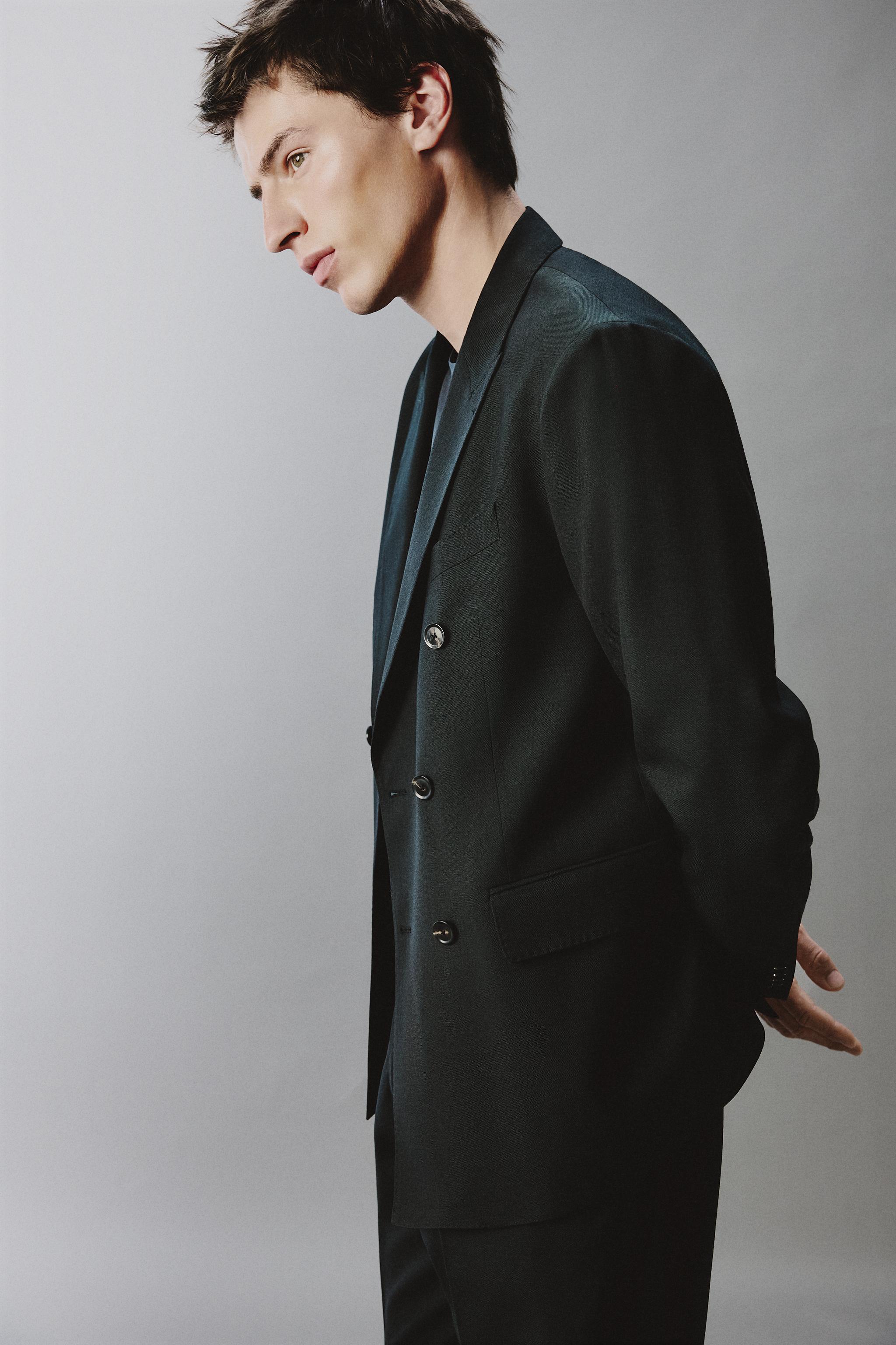 DOUBLE BREASTED WOOL BLEND SUIT JACKET